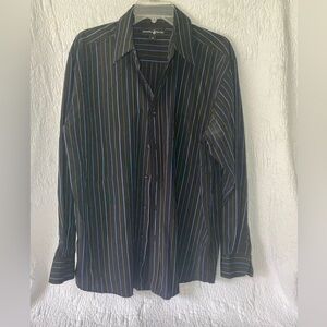 Dress shirts for men long sleeves black with colorful stripes size XL